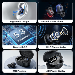 Ακουστικά Bluetooth 5.3 Vention Tiny T11 με θήκη φόρτισης - Διάρκεια μπαταρίας 7 ωρών - Μαύρο