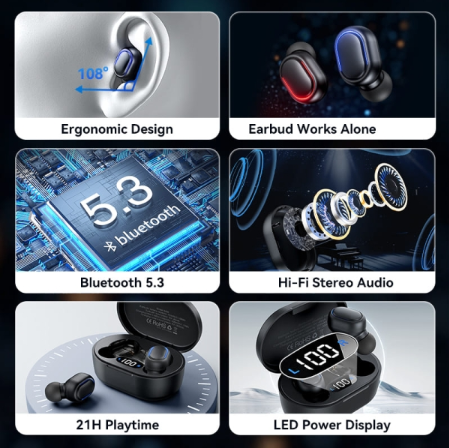 Ακουστικά Bluetooth 5.3 Vention Tiny T11 με θήκη φόρτισης - Διάρκεια μπαταρίας 7 ωρών - Μαύρο